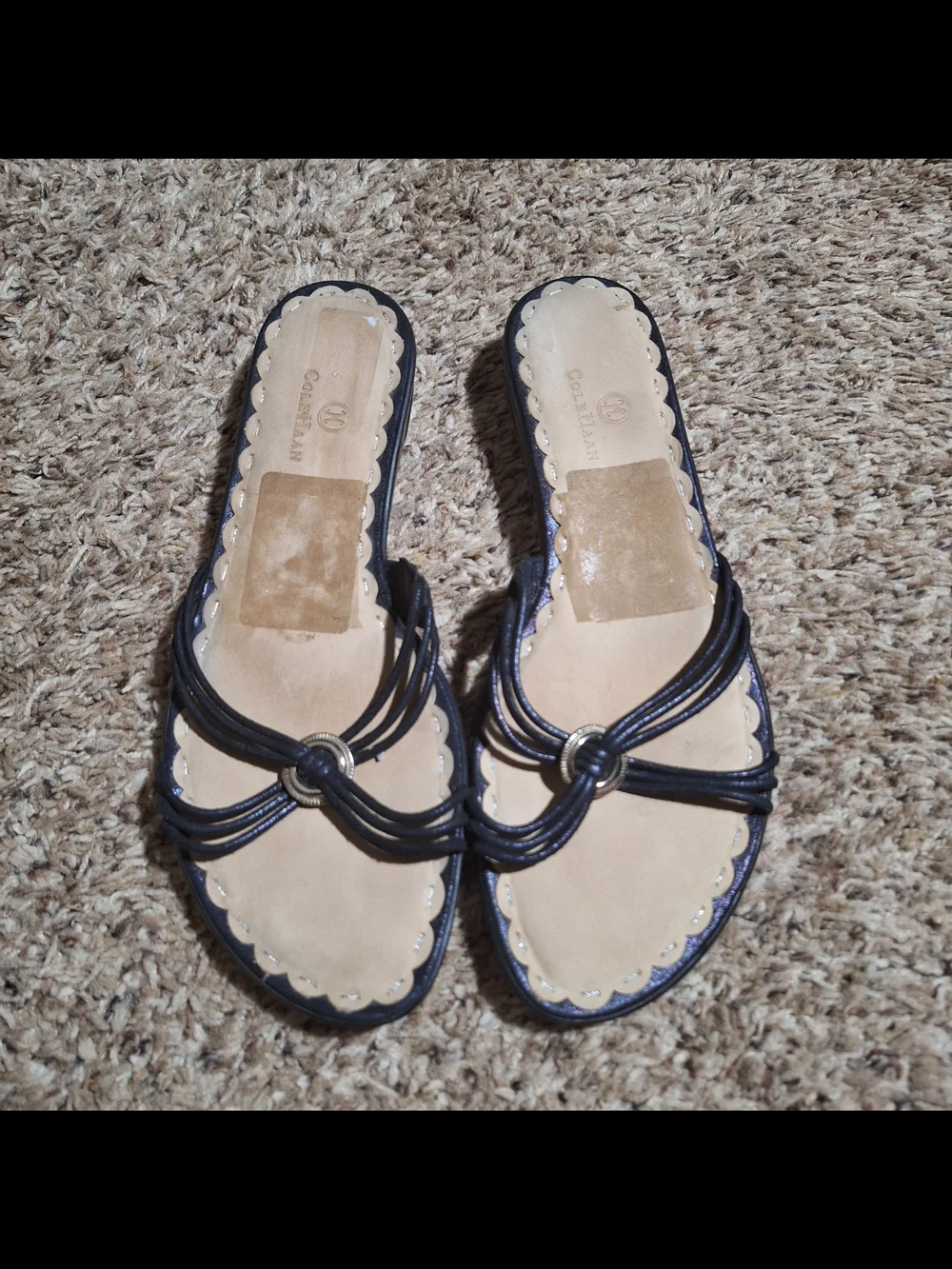 Cole Haan Nike Air Strappy Scalloped Slide Sandals Size 8.5 Black Metallic - Picture 1 of 8